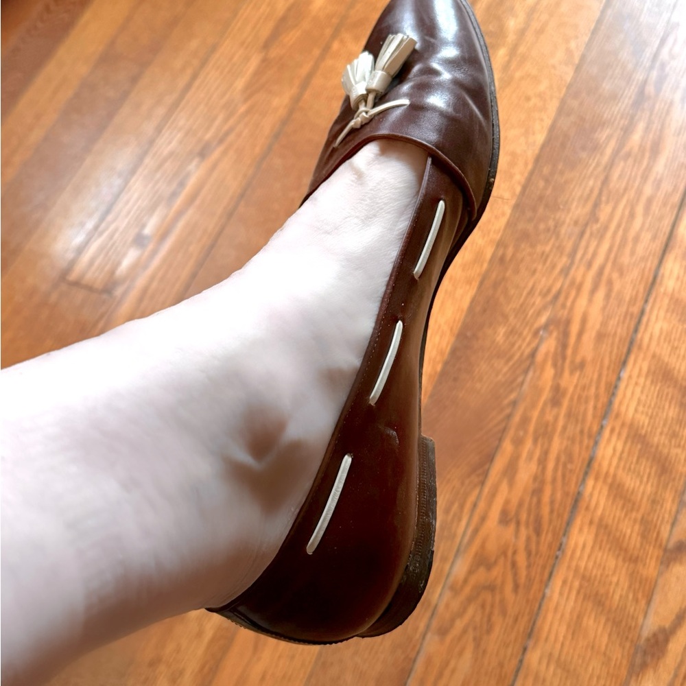 Ralph Lauren preppy vintage sample sale tassle flats brown with white tassle - Picture 3 of 11